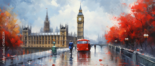 oil painting on canvas street view of london river an