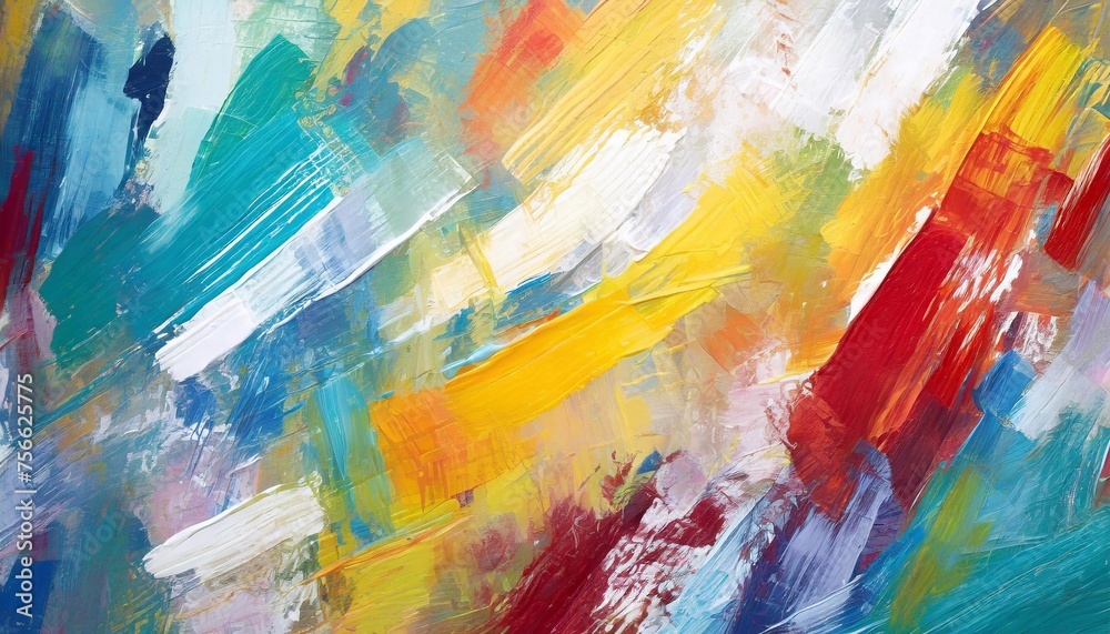 abstract multicolored brush strokes painted on canvas close-up