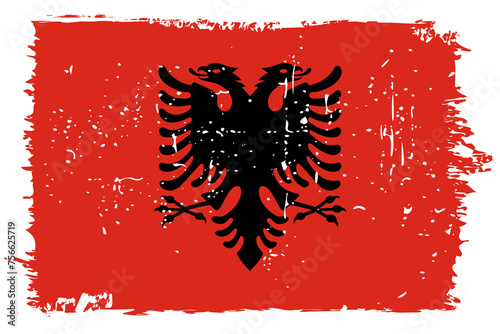 Albania flag - vector flag with stylish scratch effect and white grunge frame.