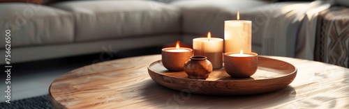 Wooden Table With Candles on Tray