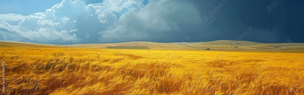 Field of Wheat Under Cloudy Sky