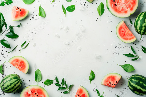 watermelon slice on gray background. Top view. Copy space. Summer concept background