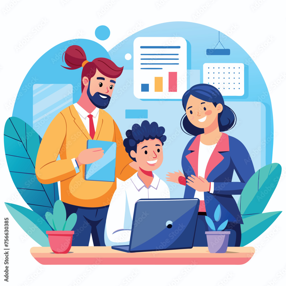 manager explains statistics to employees flat illustration manager explains statistics to employees flat illustration