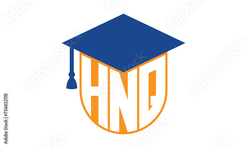 HNQ initial letter academic logo design vector template. school college logo, university logo, graduation cap logo, institute logo, educational logo, library logo, teaching logo, book shop, varsity	
 photo