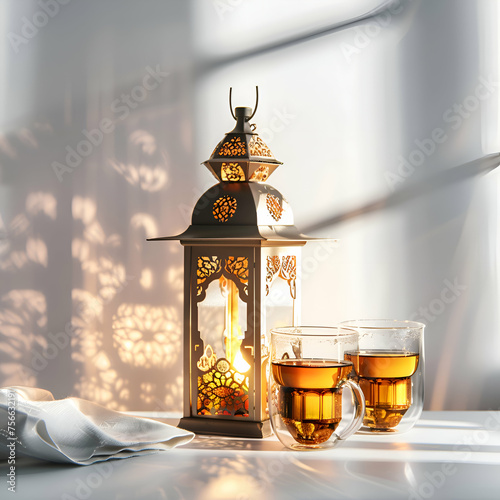 A lantern on white background, eid mubarak,generative ai