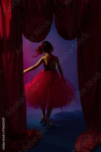 little girl dancing ballerina on stage, theater stage