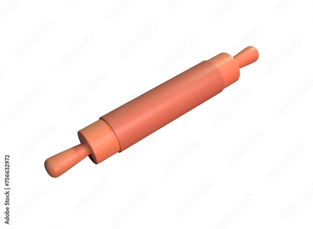 cartoon wooden rolling pin on a white background 3d rendering