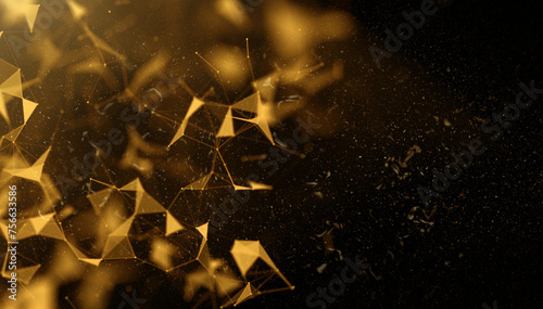 In corner gold dynamic digital surface on black background. Use this image in blogs discussing technological news or innovations to attract attention and give posts a contemporary feel.