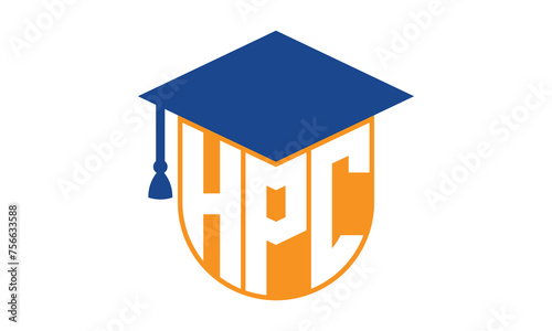 HPC initial letter academic logo design vector template. school college logo, university logo, graduation cap logo, institute logo, educational logo, library logo, teaching logo, book shop, varsity	

