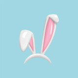 3d render Easter rabbit ears. Headband with realistic Easter bunny ears, mask.