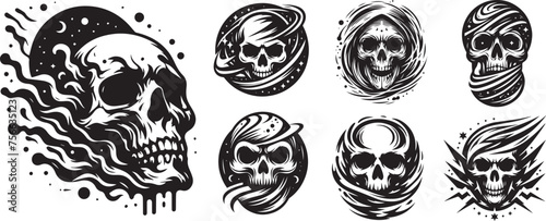 cosmic sinister skulls, black vector graphic