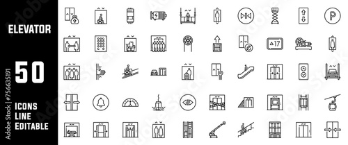50 Elevator icons set. Outline set of elevator vector icons for web design illustrator.