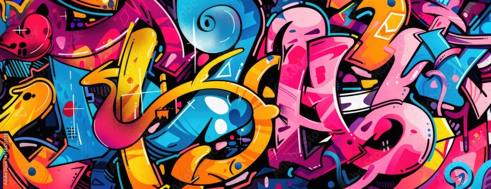 Obraz premium Street Art Spectacle: Vibrant Graffiti Text Vector Design - Bold Sublimation T-Shirt Abstract Background