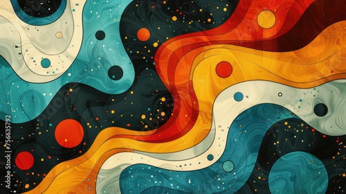 Vibrant Retro Artistry: Groovy Patterns and Shapes in Retro Style - Colorful Desktop Wallpaper