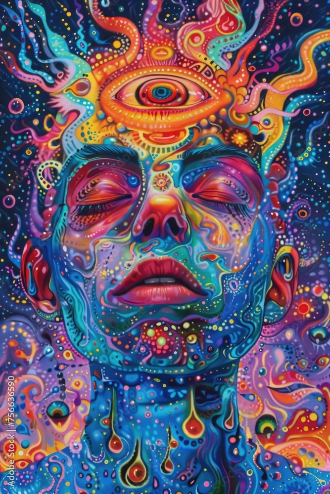 LSD Visionary: Surreal Human Form and Psychedelic Patterns - Abstract Art Desktop Background