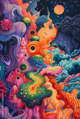 Explosion of Color: Psychedelic Journey Illustrated with Vibrant Realism - Dynamic Abstract Background