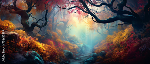 Abstract magical fantasy woods vibrant autumn fall c