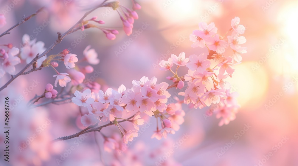 Beautiful cherry blossom sakura in spring time over blue sky, Spring Cherry blossoms in full bloom, generative ai