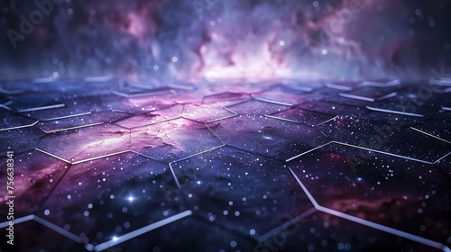 A serene panorama of hexagonal patterns, bathed in soft diffused light and set against a backdrop of deep space, evoking a sense of calm and wonder. 8K - photo