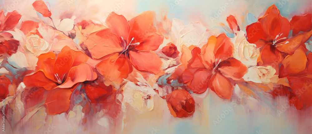 Abstract painting background. Flowers painting. Oil on