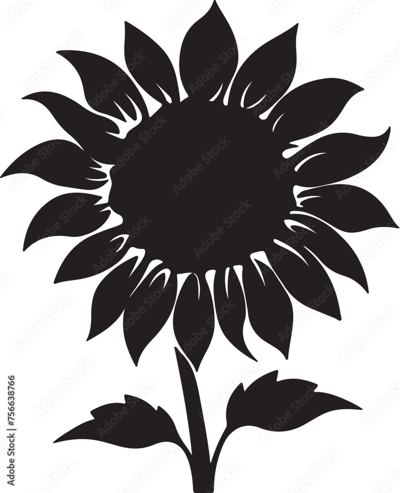 Fototapeta premium Sunflower Silhouette Vector Illustration White Background