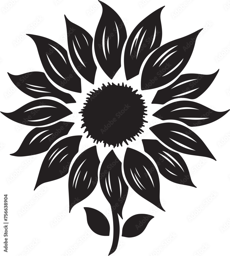 Fototapeta premium Sunflower Silhouette Vector Illustration White Background