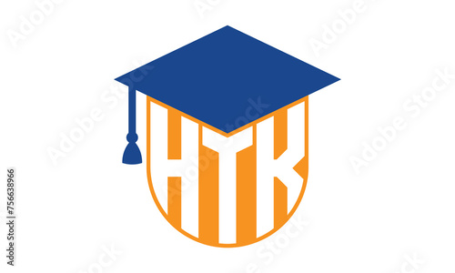 HTK initial letter academic logo design vector template. school college logo, university logo, graduation cap logo, institute logo, educational logo, library logo, teaching logo, book shop, varsity	
 photo