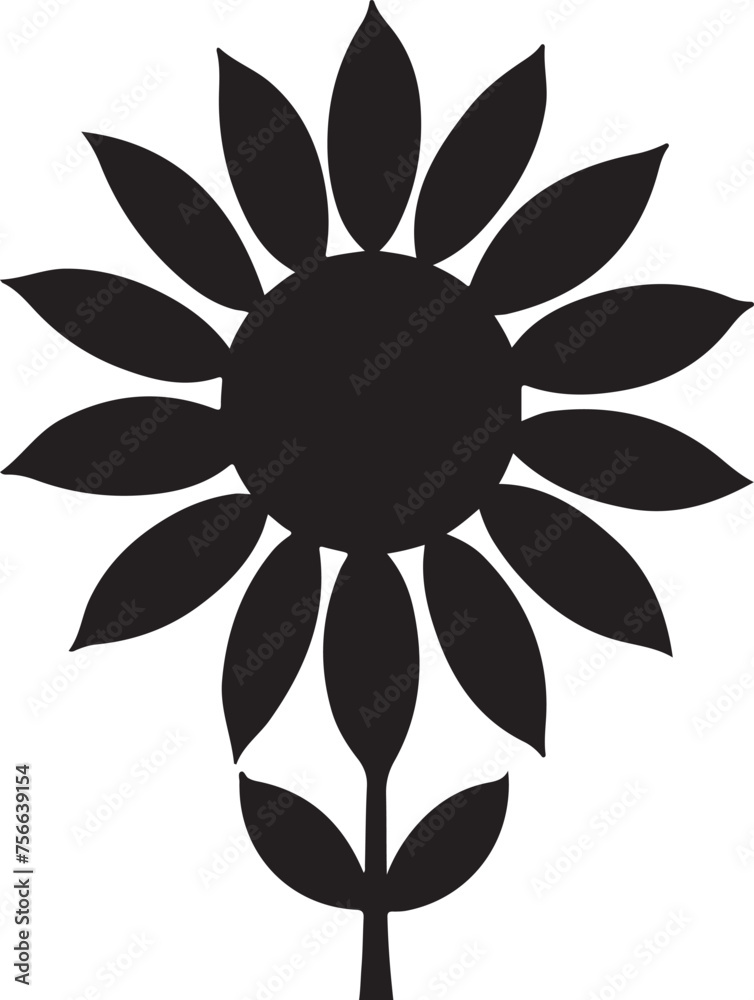 Fototapeta premium Sunflower Silhouette Vector Illustration White Background