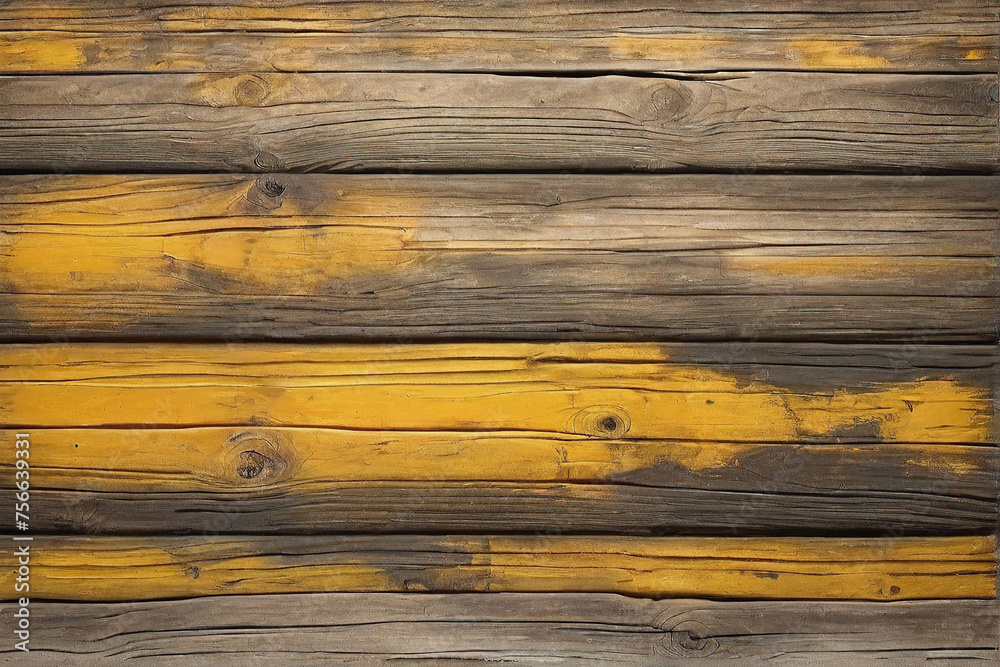 Fototapeta premium yellow and brown and used and dirty and weathered and painted wood wall wooden plank board texture background outdoor