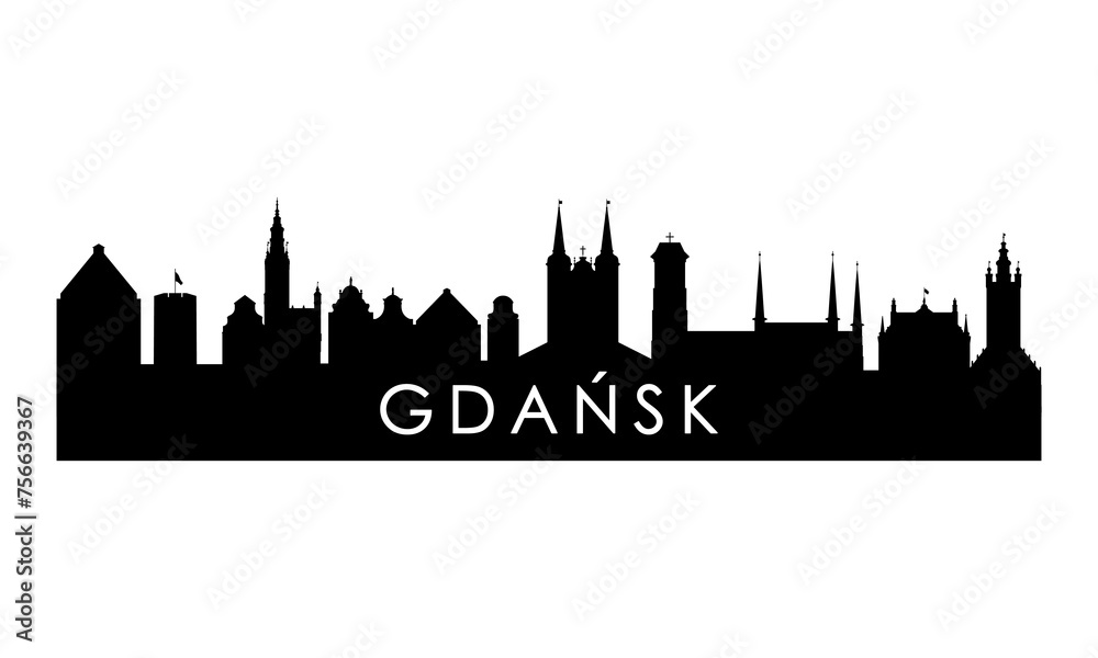 Gdansk skyline silhouette. Black Gdansk city design isolated on white background.
