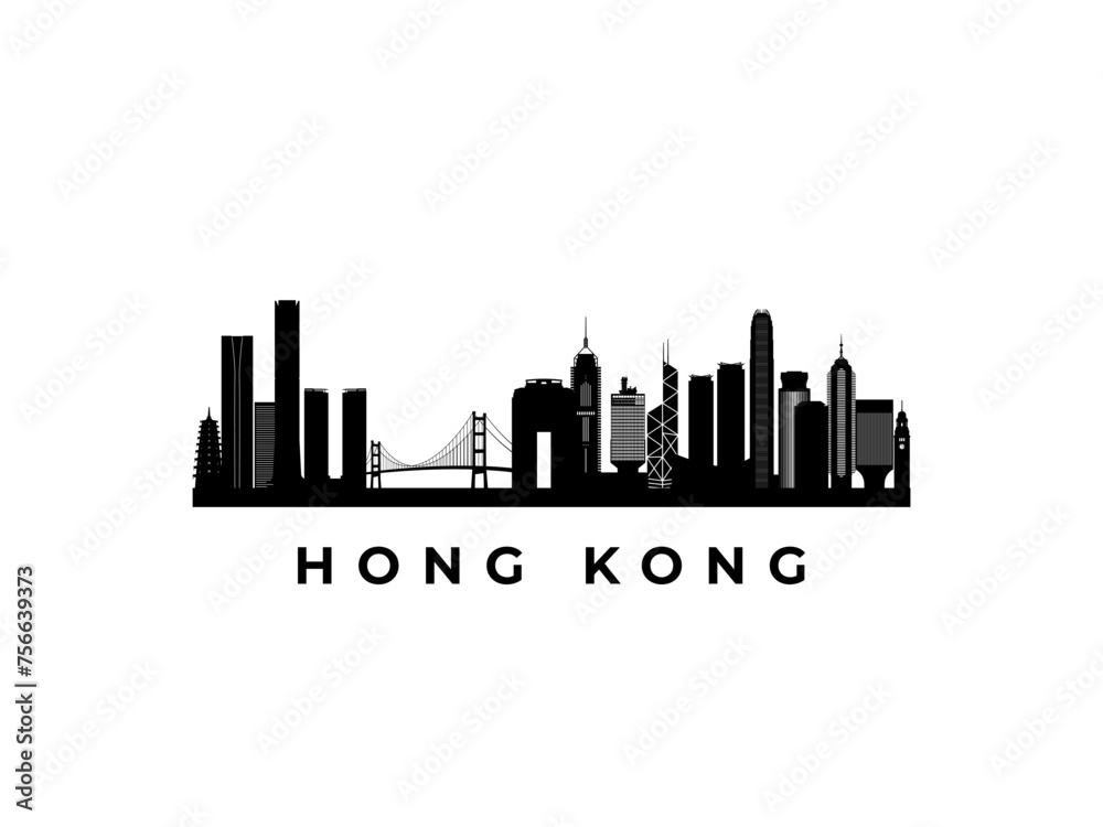 Vector Hong Kong skyline. Travel Hong Kong famous landmarks. Business and tourism concept for presentation, banner, web site.