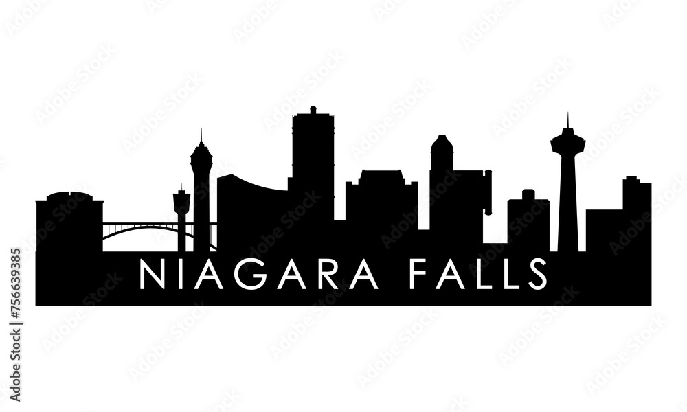 Niagara Falls skyline silhouette. Black Niagara Falls city design isolated on white background.