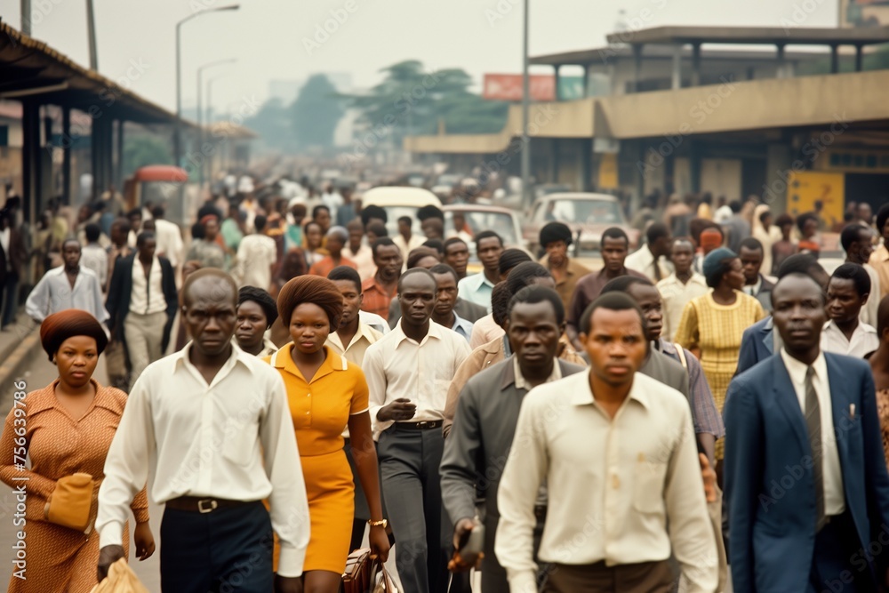 Fototapeta premium Crowd of people walking on a city street in Africa