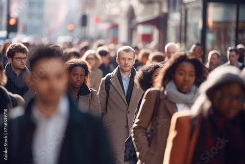 Crowd of people walking on a city street