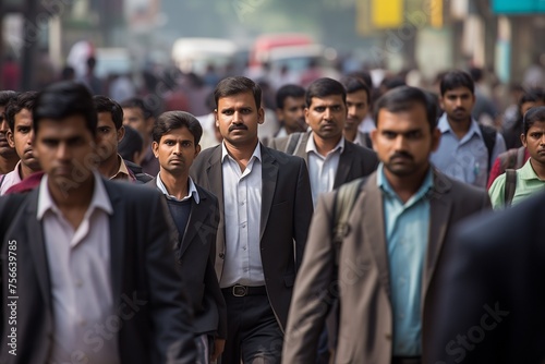 Crowd of people walking on a city street in India