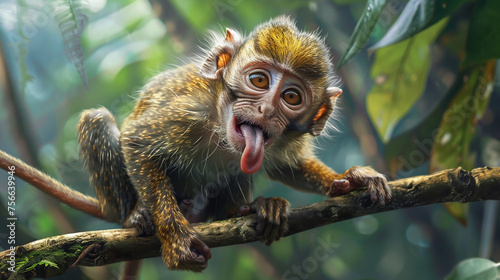 Monkey shows tongue.  © Vika art