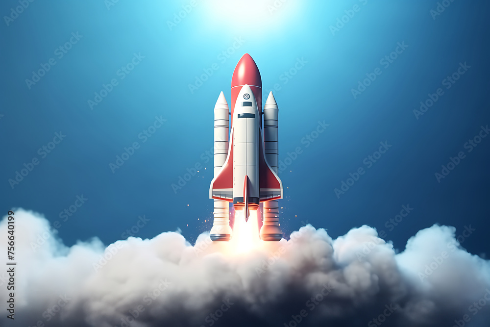 3D Illustration, Rocket Launch for International Day of Human Space Flight - obrazy, fototapety, plakaty 