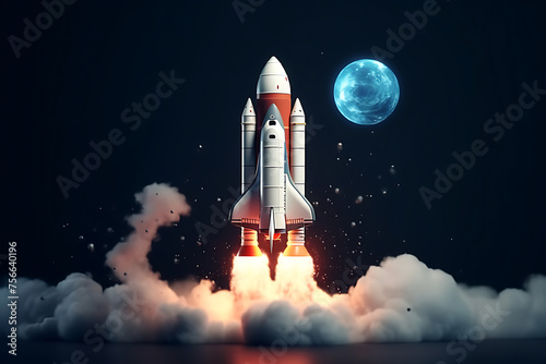 3D Illustration  Rocket Launch for International Day of Human Space Flight