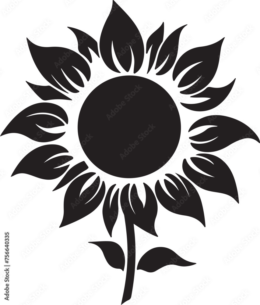 Sunflower Silhouette Vector Illustration White Background