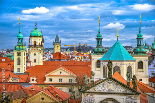 Cityscape of Prague with medieval towers and colorful buildings, Czech Republic © gatsi