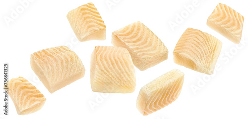 Flounder fish fillet pieces isolated on white background