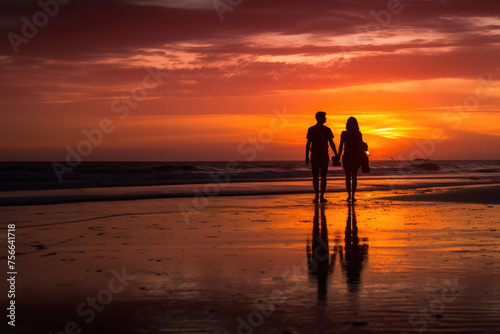 walking at a beach in the sunrise.Beautiful sunrise over the sea.Background © Lucky Fenix