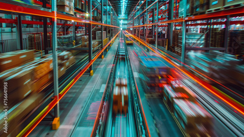 A time-lapse of goods being sorted by size, weight, and destination at lightning speed within a fully automated distribution center. 8K -
