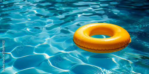 Bright Yellow Swim Ring Floating in a Sparkling Pool