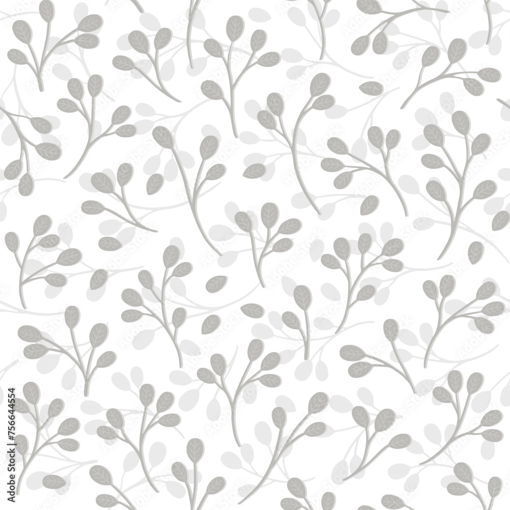 messy layered delicate pastel gray green botanical elements spring season holiday vector seamless pattern on white background