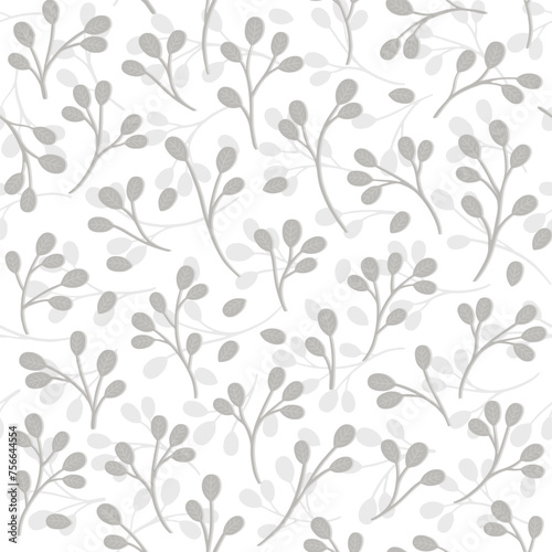 messy layered delicate pastel gray green botanical elements spring season holiday vector seamless pattern on white background