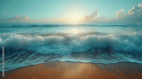 Beautiful seascape. Seascape with blue sky and clouds. Panorama of the sea and sandy beach