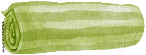 green striped beach towel picnic blanket watercolor style