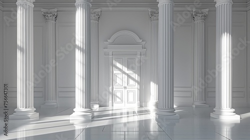 Empty classic room with molding on wall and pillars. 3d render