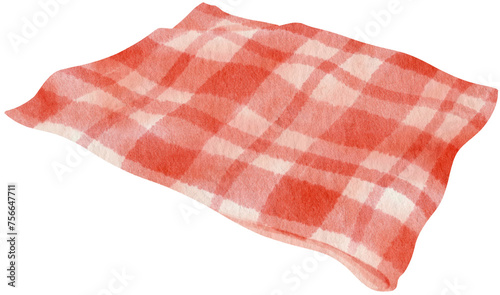 Red Checkered Beach towel picnic blanket in watercolor